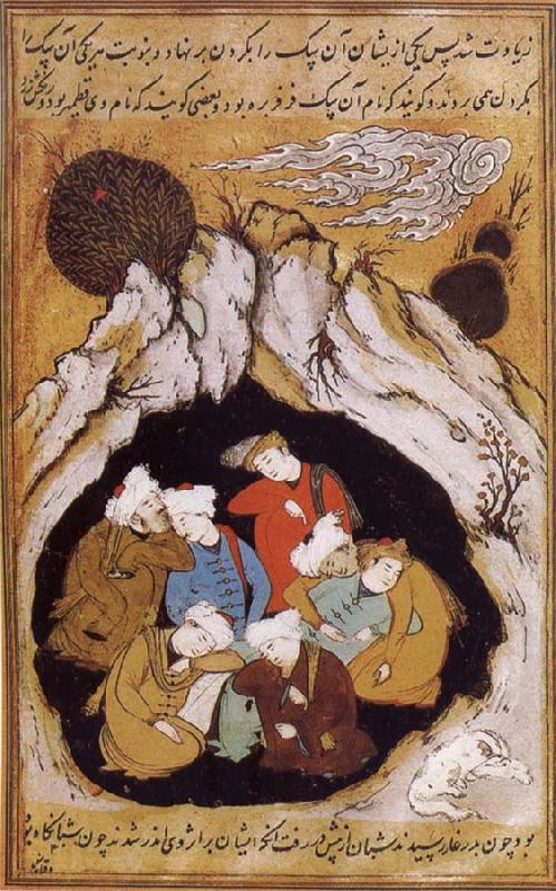 unknow artist The Seven Sleepers in the cave of Ephesus with their dog Norge oil painting art